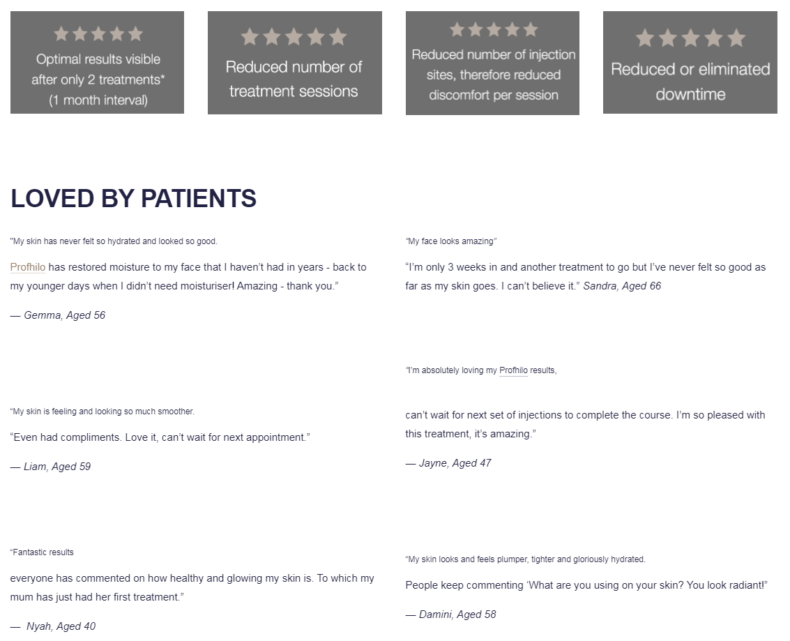 Client feedback image from the previous Skin Boost page